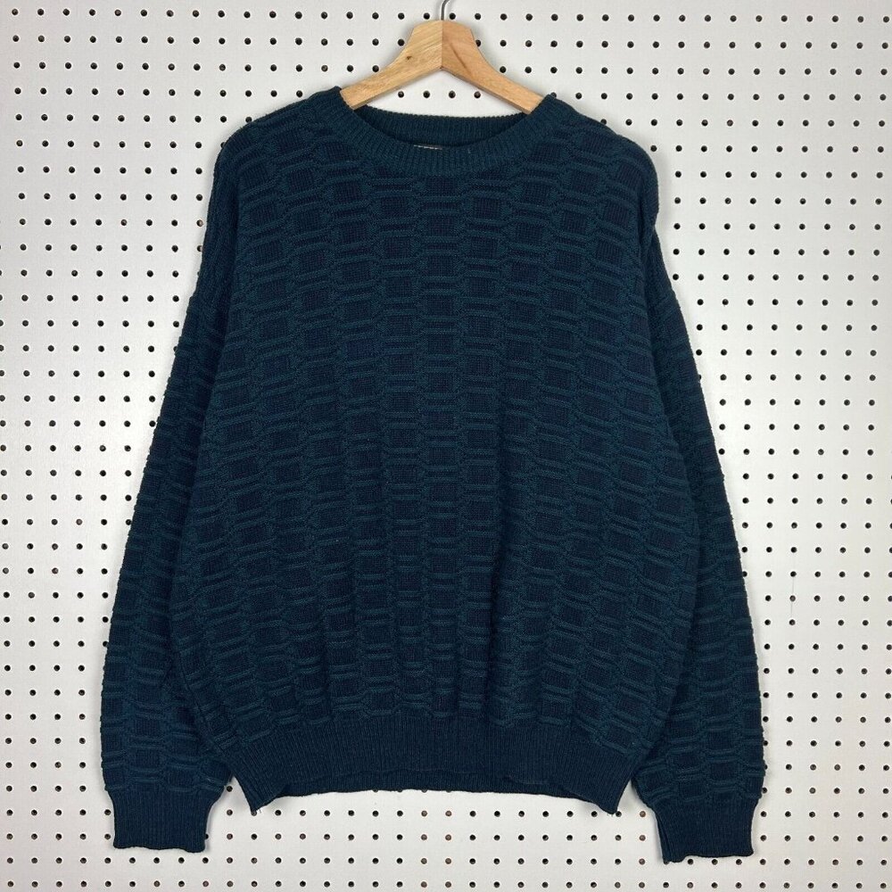David Taylor Chunky Knit Sweater Size XL Navy Blue Grandpa 90s Chain Knit Cable